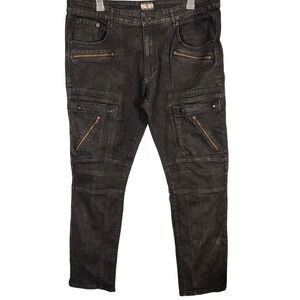 Gray Earth Mens Black Moto Biker Cargo Jeans Size 40 Stretch Utility Denim